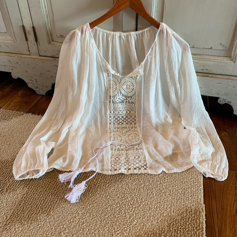 New Boho White Gauze Tassel Festival Blouse Top - Picture 2 of 5